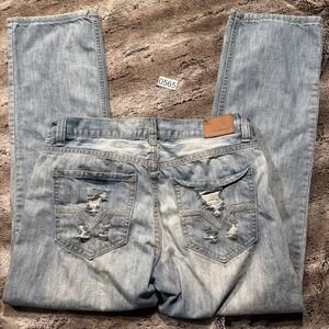 Flypaper Men's Light Wash Distressed Blue Jeans Size 33x30 Straight Leg